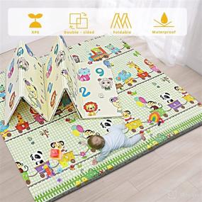 img 4 attached to 👶 Large Folding Non-Toxic Foam Baby Play Mat - Waterproof 0.6 in Reversible Crawling Mat for Floor, Indoor Outdoor Use - Animal Train Design for Infants and Toddlers