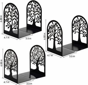 img 3 attached to 3 пары больших черных металлических подставок для книг - прочные декоративные подставки для книг в виде деревьев для полок домашнего офиса, 6,5 x 4,7 x 3,5