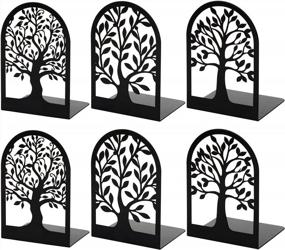 img 4 attached to 3 Pairs Large Black Metal Bookends - Heavy Duty Decorative Tree Book Ends For Home Office Shelves, 6.5" X 4.7" X 3.5