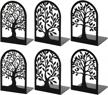 3 pairs large black metal bookends - heavy duty decorative tree book ends for home office shelves, 6.5" x 4.7" x 3.5 logo