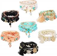 bohemian multilayer stackable bead bracelet set with pendants for women - yadoca 7 sets in vibrant multicolors logo