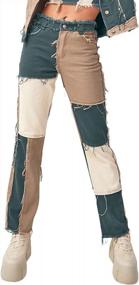 img 4 attached to Women'S High Waisted Patchwork Straight Jeans Y2K Fashion Block Color Distressed Pencil Denim Pants