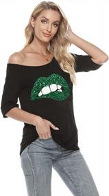 img 2 attached to Women'S Plus Size Off Shoulder T-Shirt Top With Sexy Lips Print - MAGICMK