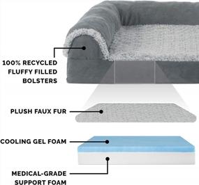 img 2 attached to Medium Dog Bed With Cooling Gel Foam, Two-Tone Faux Fur & Suede L Shaped Chaise In Stone Gray For Ultimate Comfort - Removable And Washable Cover By Furhaven