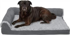 img 4 attached to Medium Dog Bed With Cooling Gel Foam, Two-Tone Faux Fur & Suede L Shaped Chaise In Stone Gray For Ultimate Comfort - Removable And Washable Cover By Furhaven