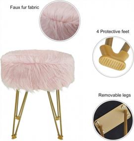 img 1 attached to Pink Faux Fur Ottoman Footstool With Metal Legs - Upholstered Decorative Furniture Rest For Living Room, Bedroom & Kids Room