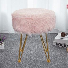 img 3 attached to Pink Faux Fur Ottoman Footstool With Metal Legs - Upholstered Decorative Furniture Rest For Living Room, Bedroom & Kids Room