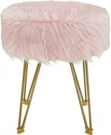 pink faux fur ottoman footstool with metal legs - upholstered decorative furniture rest for living room, bedroom & kids room logo