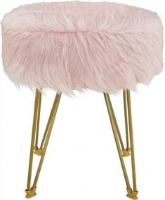 img 4 attached to Pink Faux Fur Ottoman Footstool With Metal Legs - Upholstered Decorative Furniture Rest For Living Room, Bedroom & Kids Room
