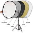 fotodiox 36"x48" 5-in-1 collapsible reflector disc pro kit, with telescopic stand, soft silver/gold/black/white/diffuser logo