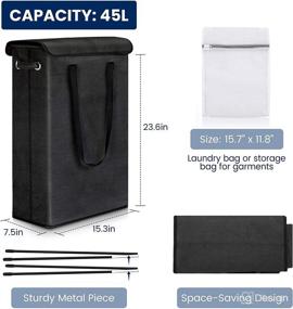 img 1 attached to 🧺 Tall Slim Laundry Basket with Lid, Thin Laundry Hamper with Handles | Waterproof Lining, Narrow Dirty Clothes Hamper for Bathroom, Bedroom, Dorm | Organization Storage Solution (45L, Black)