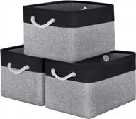 складные холщовые ящики для хранения игрушек, обуви и декора wiselife, 3 упаковки - 15 дюймов, д x 11, ш x 9,5 в, с ручками (серо-черный пэчворк) логотип