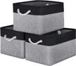 3-pack wiselife collapsible canvas storage bins for toys, shoes & decor - 15" lx11 wx9.5 h with handles (grey-black patchwork) logo