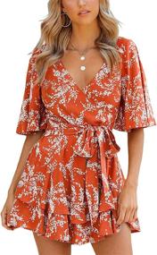img 4 attached to Floral Chiffon Wrap Dress With V Neckline For Women'S Casual Summer Outfits Featuring A Flared Skirt, Ruffle Tops, And Sun-Kissed Flowy Mini Shorts