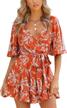 floral chiffon wrap dress with v neckline for women's casual summer outfits featuring a flared skirt, ruffle tops, and sun-kissed flowy mini shorts logo
