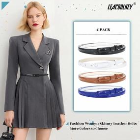 img 3 attached to Stylish LEACOOLKEY Women'S Skinny Leather Belt For Dressing Up Or Down: Perfect Thin Waist Belt For Jeans And Dresses