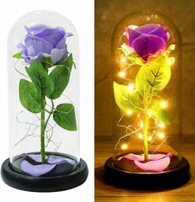 img 1 attached to Vieshful Exquisite Rose In Glass Dome Purple Eternal Rose With LED Light,Artificial Flower Last Forever Valentine'S Day Birthday Mothers Day Wedding For Her
