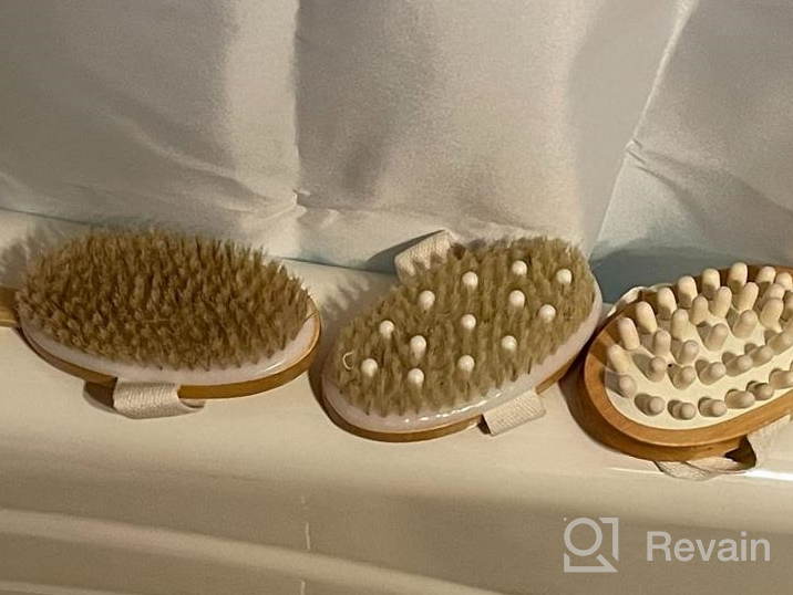 img 1 attached to Set Of 3 Natural Boar Bristle Body Brush: New Way Dry Brushing Kit For Effective Exfoliation, Cellulite Massager, And Long Handle Back Scrubber With 3 Brush Heads For Shower Use review by Allan Ryser