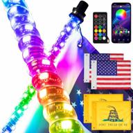 omotor 3ft led whip lights with bluetooth, remote control, rgb chase light, gadsden flag, and 360° spiral effect for offroad vehicles logo