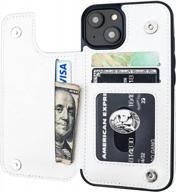 iphone 14 wallet case with card holder - onetop pu leather kickstand, double magnetic clasp & shockproof cover 6.1 inch (white) logo