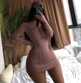img 3 attached to XLLAIS Women'S Long Sleeve Cotton Bodycon Dress With Zipper High Neck Fitness Mini Dresses