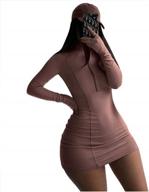 xllais women's long sleeve cotton bodycon dress with zipper high neck fitness mini dresses логотип