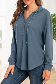 img 1 attached to Women'S Waffle Knit Casual Hoodie Button Down V Neck Pullover Tunic Tops Blouses