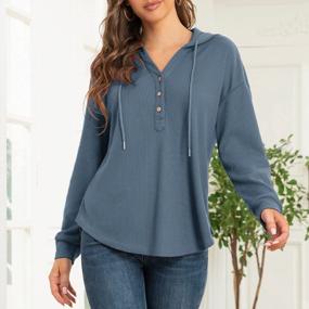 img 2 attached to Women'S Waffle Knit Casual Hoodie Button Down V Neck Pullover Tunic Tops Blouses