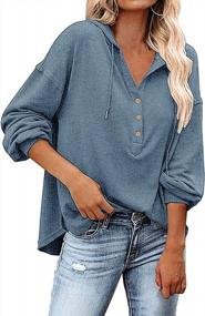 img 4 attached to Women'S Waffle Knit Casual Hoodie Button Down V Neck Pullover Tunic Tops Blouses