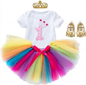 img 3 attached to Adorable Princess 1St Birthday Outfit Set For Baby Girls With Romper, Tutu Skirt, Crown Headband And Shoes