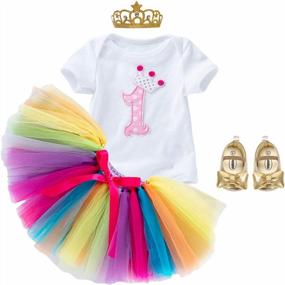 img 4 attached to Adorable Princess 1St Birthday Outfit Set For Baby Girls With Romper, Tutu Skirt, Crown Headband And Shoes