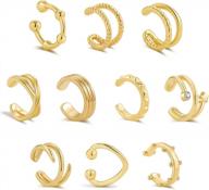 10-piece sparkling gold ear cuff set for women - dainty helix, huggie, stud cuff earrings - clip-on cartilage non-pierced earring collection by sloong logo
