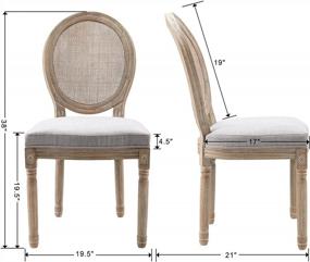 img 2 attached to Стулья для столовой в стиле фармхаус, с тканевыми французскими обшарпанными сидениями и круглой спинкой из ротанга, элегантные кухонные стулья с пуговичной стяжкой, набор из 2 штук, серого цвета.