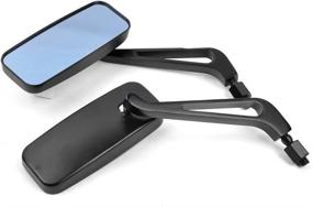 img 2 attached to 🏍️ Enhance Your Motorcycle's Style with Devilmotor Black Rectangle Bobber Mirrors for Cruiser Chopper - Smoke Blue 8mm-10mm (Black)