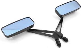 img 3 attached to 🏍️ Enhance Your Motorcycle's Style with Devilmotor Black Rectangle Bobber Mirrors for Cruiser Chopper - Smoke Blue 8mm-10mm (Black)