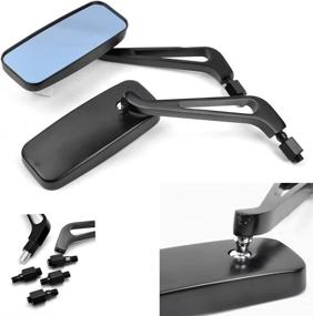 img 4 attached to 🏍️ Enhance Your Motorcycle's Style with Devilmotor Black Rectangle Bobber Mirrors for Cruiser Chopper - Smoke Blue 8mm-10mm (Black)