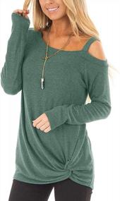 img 4 attached to Casual Tunic Tops For Women - Twist Knot Front And Cold Shoulder Styling With Long Sleeves By AELSON