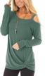 casual tunic tops for women - twist knot front and cold shoulder styling with long sleeves by aelson logo