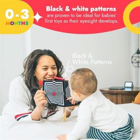 img 3 attached to 📚 Papablic Luxury Baby Soft Book with Teether: High Contrast Black & White Crinkle Book for Early Education, Tummy Time Toys for Babies 0-12 Months with Baby Safe Mirror, Crinkle Pages & Squeaker