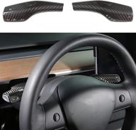 🔥 enhance your tesla model 3/y with carwiner real carbon fiber gear shift cover: a stylish interior decorative frame and steering wheel column shift paddle accessory (black carbon fiber) logo
