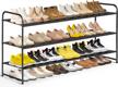 misslo 3-tier long shoe rack: closet and entryway storage solution for 24 pairs of men's sneakers, stackable and wide shoe shelf in black logo