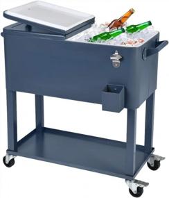 img 4 attached to 80 Quart Rolling Outdoor Cooler Cart On Wheels With Shelf And Bottle Opener - IronGrey Patio Pool Party Drink Beverage Bar