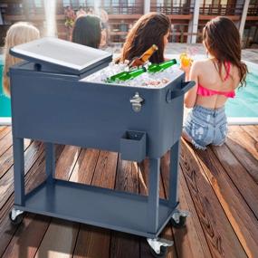 img 2 attached to 80 Quart Rolling Outdoor Cooler Cart On Wheels With Shelf And Bottle Opener - IronGrey Patio Pool Party Drink Beverage Bar