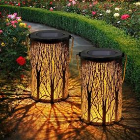 img 4 attached to 2 Pack Waterproof Solar Lanterns For Outdoor Decor - Retro Metal LED Hanging Solar Lights For Garden, Patio And Christmas