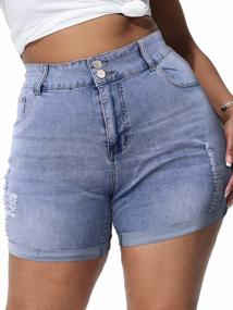 img 4 attached to Plus Size Denim Shorts - Uoohal High Waisted Folded Hem Summer Casual