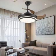 dyrabrest 42" modern led invisible ceiling fan lights and remote 4 retractable brown blades chandelier fan lighting for home indoor bedroom diningroom livingroom (black) logo