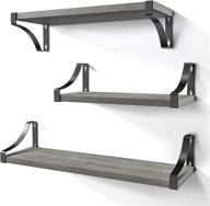 📚 amada homefurnishing set of 3 floating shelves - rustic gray wood wall shelves for bedroom, bathroom, living room, kitchen, laundry room storage & decoration logo