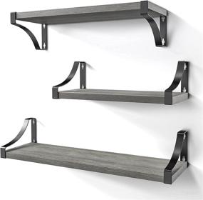 img 4 attached to 📚 AMADA HOMEFURNISHING Set of 3 Floating Shelves - Rustic Gray Wood Wall Shelves for Bedroom, Bathroom, Living Room, Kitchen, Laundry Room Storage & Decoration