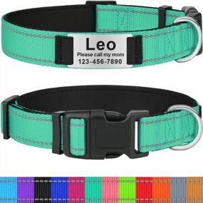 img 4 attached to Taglory Personalized Dog Collars For Large Dogs, Custom Reflective Dog Collar With Name Plate, Padded Pet Collar With Engraved Slide On ID Tags, Turquoise