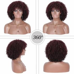 img 1 attached to Бордовые красные афро кудрявые вьющиеся парики для чернокожих женщин с челкой - синтетические полные парики премиум-класса от Kalyss